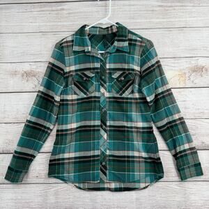 Kuhl Plaid‎ Tartan Greta Long Sleeve Flannel Shirt Womens XS Green Rust Black